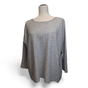 Garnet Hill Women's Grey Essential Cashmere Cropped 3/4 Sleeve Pulovr Sweater M